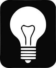 Poster - Simple black and white illustration of a classic incandescent light bulb with a visible filament set against a solid black background