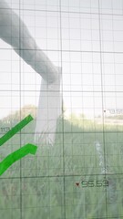 Poster - Green financial growth chart animation over person walking through grassy field