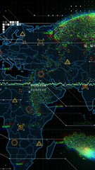 Poster - Digital world map with colorful data points and network connections animation