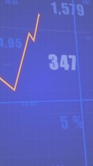 Poster - Financial data and stock market trends animation over blue background with graphs