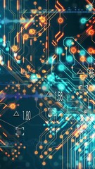 Poster - Glowing animation of circuit board with blue and orange digital patterns