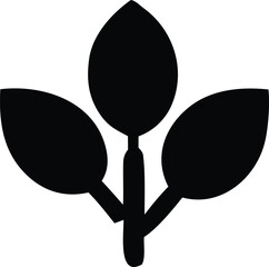 Fototapete - Simple black silhouette of three stylized leaves emerging from a central stem representing nature and growth in a clean graphic design