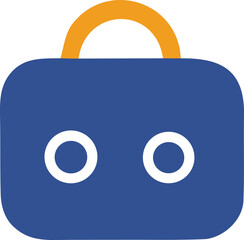 Poster - A minimalist blue briefcase icon with a rounded shape and an orange handle featuring two white circles resembling eyes