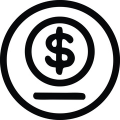 Poster - Stylized black and white icon depicting a dollar sign within concentric circles and a horizontal line below
