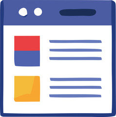 Poster - Simple cartoon illustration of a website interface with a navigation bar content blocks and text placeholders