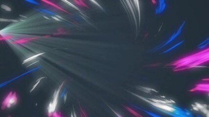 Poster - Colored streaks bursting at left edge initiating swirling vortex sweeping ribbons across void
