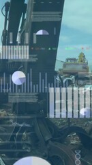 Poster - Animation of graphs and charts processing data over industrial construction site