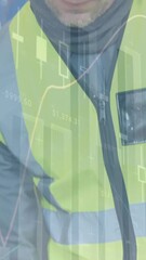 Poster - Animation of statistics and financial data processing over man working in warehouse