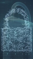 Poster - Animation of digital padlock over data processing on black background