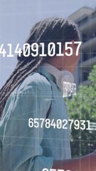 Poster - Animation of changing numbers and light trails against man hailing a taxi on street