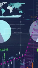 Aufkleber - Animation of multicolored graphs with numbers over infographic interface against black background