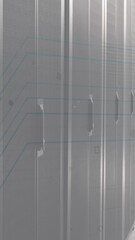 Poster - Animation of eye retina round scanner and microprocessor connections against computer server room