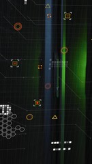 Poster - Animation of geometric shapes and circuit board pattern over server room