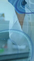 Aufkleber - Animation of data processing and scope scanning over caucasian scientists with test tube