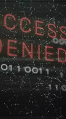 Poster - Animation of access denied text and digital data processing over computer circuit board