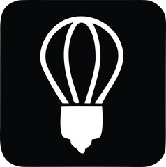 Poster - A simple white silhouette of a hot air balloon with a light bulb base against a black background