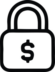 Poster - Simple black outline drawing of a padlock with a dollar sign inside symbolizing financial security and protection of assets