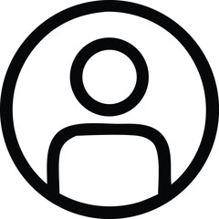 Poster - Simple black and white outline icon representing a generic person silhouette within a circle symbolizing user profiles or accounts