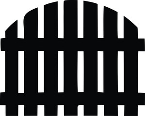 Poster - Simple black silhouette of a curved top picket fence with horizontal rails and vertical pickets creating a classic garden boundary