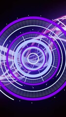 Poster - Circular geometric shapes and colorful light trails, futuristic animation