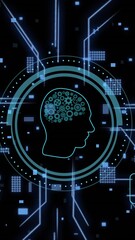 Poster - Animation of human brain and ai data processing over black background