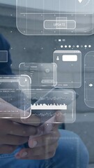 Poster - Animation of data processing over caucasian man using smartphone