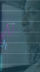 Poster - Analyzing stock market graphs with data overlay, businesswoman focused on animation