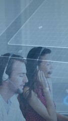 Poster - Working in modern office, customer service team using animation digital interface