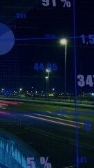 Poster - Animation of highway traffic at night with data visualization overlay of charts
