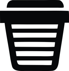 Fototapete - Simple black and white illustration of a trash can with horizontal slats and a lid perfect for design projects