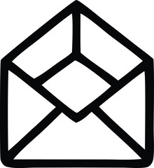 Poster - A simple bold black outline of an open envelope with a diamond flap conveying a message or communication concept