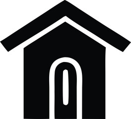Fototapete - Simple black silhouette of a house with a peaked roof and a rounded doorway representing shelter and home