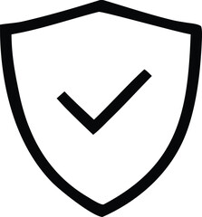 Poster - Simple black shield icon with a white checkmark inside representing security approval and verification in a clean design