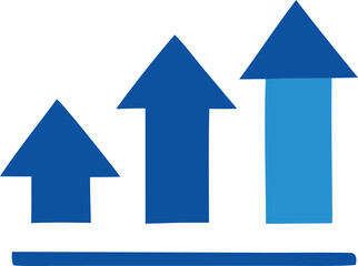 Poster - Three blue arrows pointing upwards in increasing size symbolizing growth progress and success on a white background