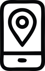 Poster - Simple black and white sketch of a smartphone displaying a location pin icon representing navigation or geo location services