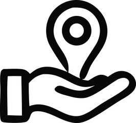 Poster - A stylized black outline icon depicts a cupped hand holding a location pin symbolizing guidance or a place of interest
