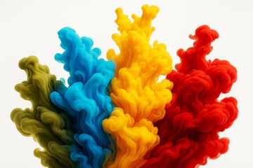 Poster - Abstract colorful ink clouds in vibrant motion on light background forming artistic graphic composition in fluid swirls. Ai generative.