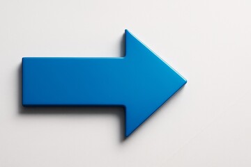 Poster - Blue right-pointing arrow with smooth finish on light background, minimalistic concept graphic for direction or navigation themes.