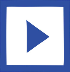Poster - A simple bold blue play button icon is centered within a thick textured blue square border on a clean white background