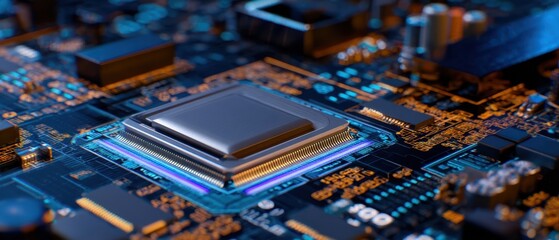 Poster - The intricate microchip seated on a modern motherboard with vibrant circuit patterns.