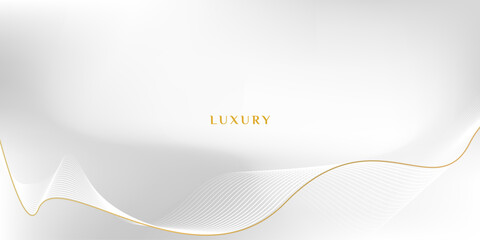 Wall Mural - Abstract luxury white gold line wave with minimalist white grey gradient color background, Suitable for posters, banners, awards, advertisements, brochures, flyers, websites.