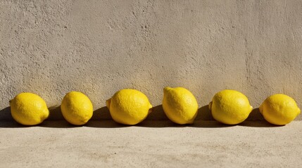 Poster - Lemons Casting Shadows on Soft Concrete Surface With Clear Top Margin During Daylight