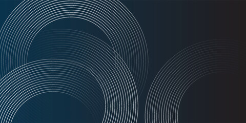 Poster - Dark blue abstract background with glowing circle lines. Geometric stripe line art design. Modern shiny blue diagonal rounded lines pattern.