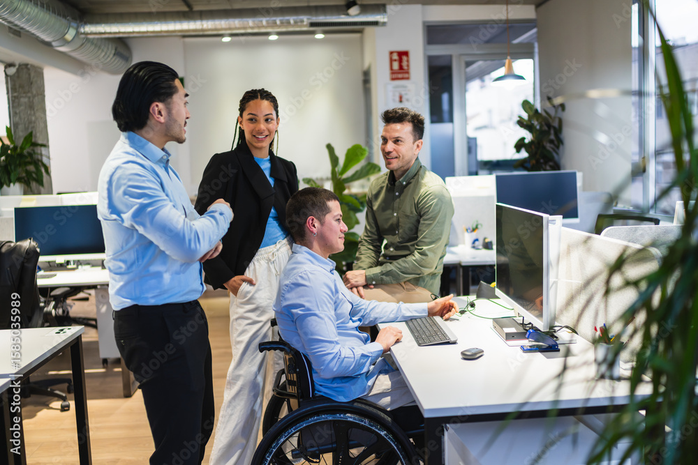 Diverse team working together in an inclusive office environment ...