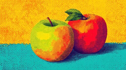 Poster - Colorful Flat Design Apples With Retro Halftone Effect on Bright Background