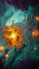 Poster - Majestic cosmic ballet of vibrant stars and shimmering nebulae in a galactic jewel-toned expanse
