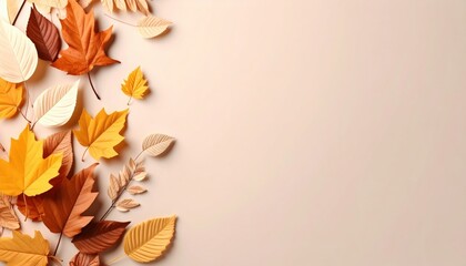 Aufkleber - Autumn leaves arrangement nature digital art warm colors aesthetic minimalist concept