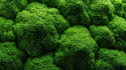 Poster - Detailed Macro Shot Capturing the Intricate Texture of Broccoli, Showcasing Its Vibrant Green Hues and Abstract Patterns Against a Plain Background
