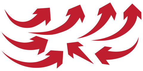 Leinwandbilder - Red ,black Curved arrow set. Curved Arrows sign. Set of curved arrows isolated on white background. arrow twisted in various directions. Collection of pointers. Vector illustration 