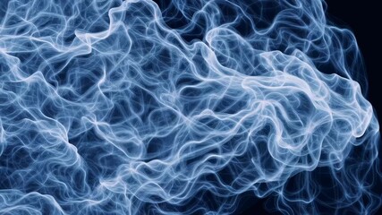 Poster - Navier Stokes principles illustrated through ethereal blue waves in fluid motion reveal captivating beauty of dynamics, showcasing mesmerizing energy and abstract visuals against dark backdrop.